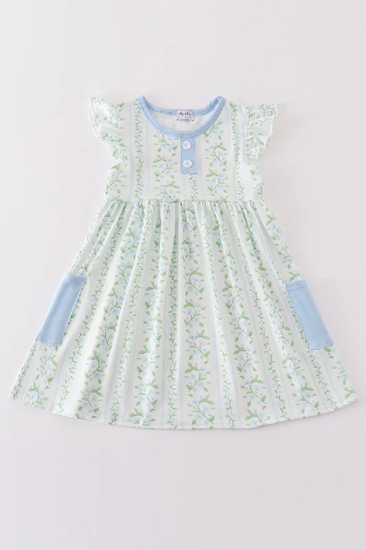 Blue botanical print girl dress