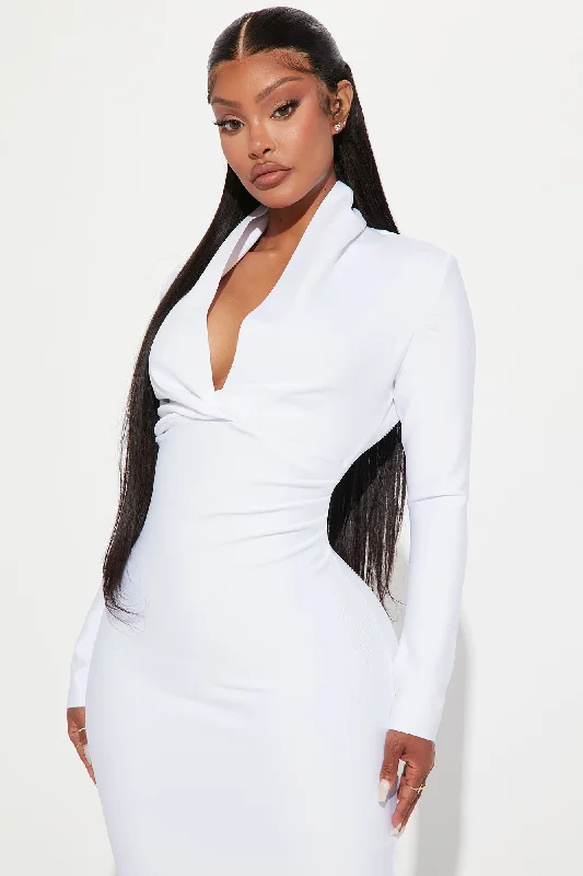 Classic Long Sleeve Bandage Midi Dress - White