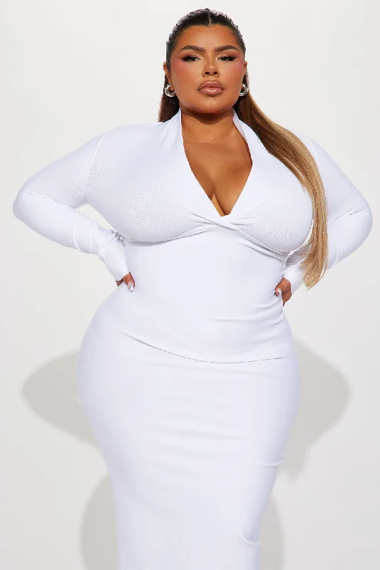 Classic Long Sleeve Bandage Midi Dress - White