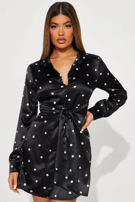 Classic Polka Dot Mini Dress - Black/White