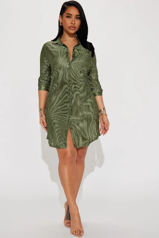 Lisa Plisse Shirt Dress - Olive