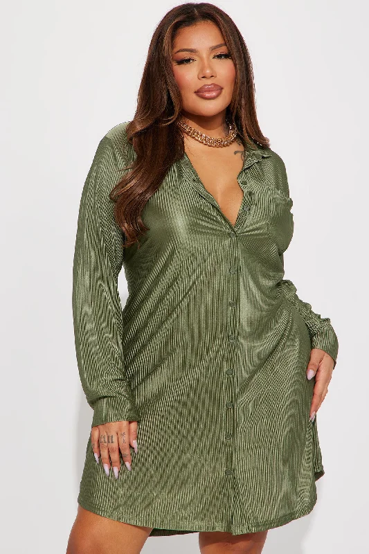 Lisa Plisse Shirt Dress - Olive