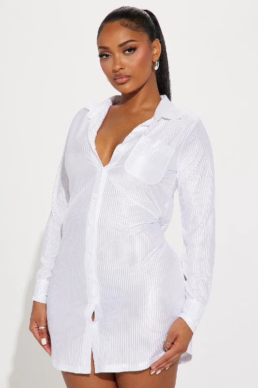 Lisa Plisse Shirt Dress - White