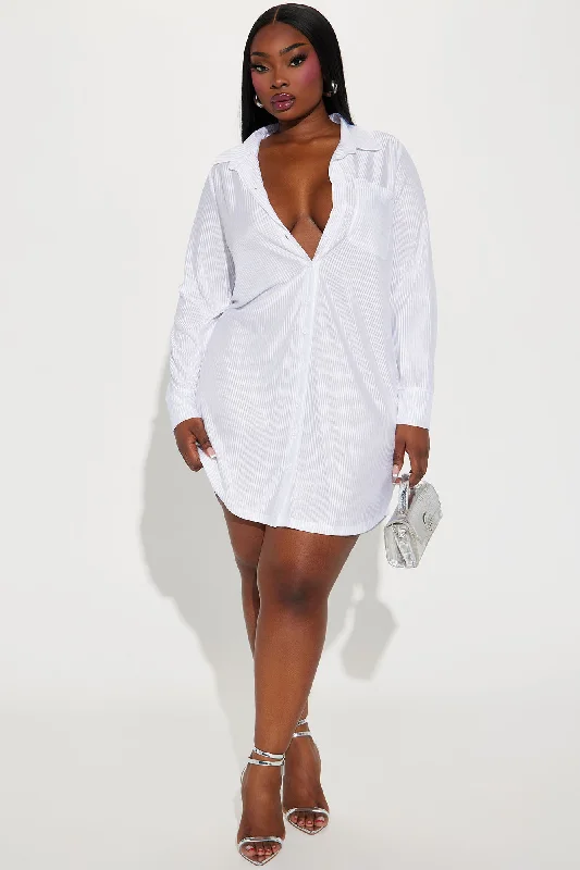 Lisa Plisse Shirt Dress - White