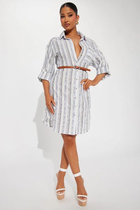 Sara Linen Mini Dress - Blue/combo