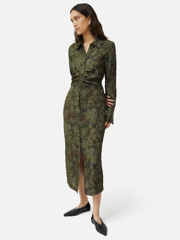 Shadow Floral Jacquard Dress | Green