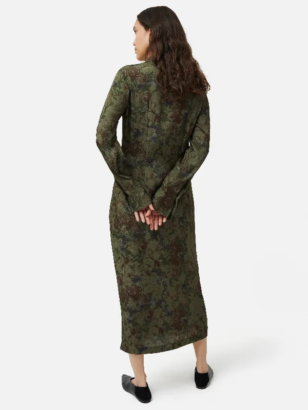 Shadow Floral Jacquard Dress | Green