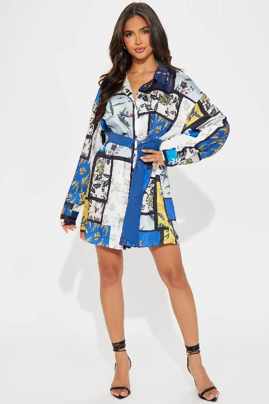 Shay Satin Mini Dress - Blue/combo