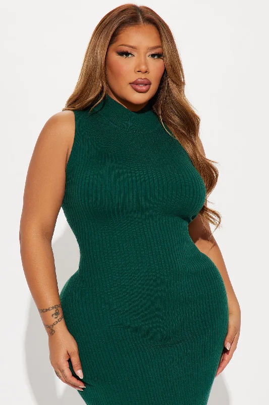 Take Me To Work Sweater Midi Dress - Hunter