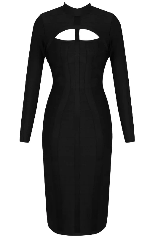 Brooke Long Sleeve Bandage Dress - Classic Black