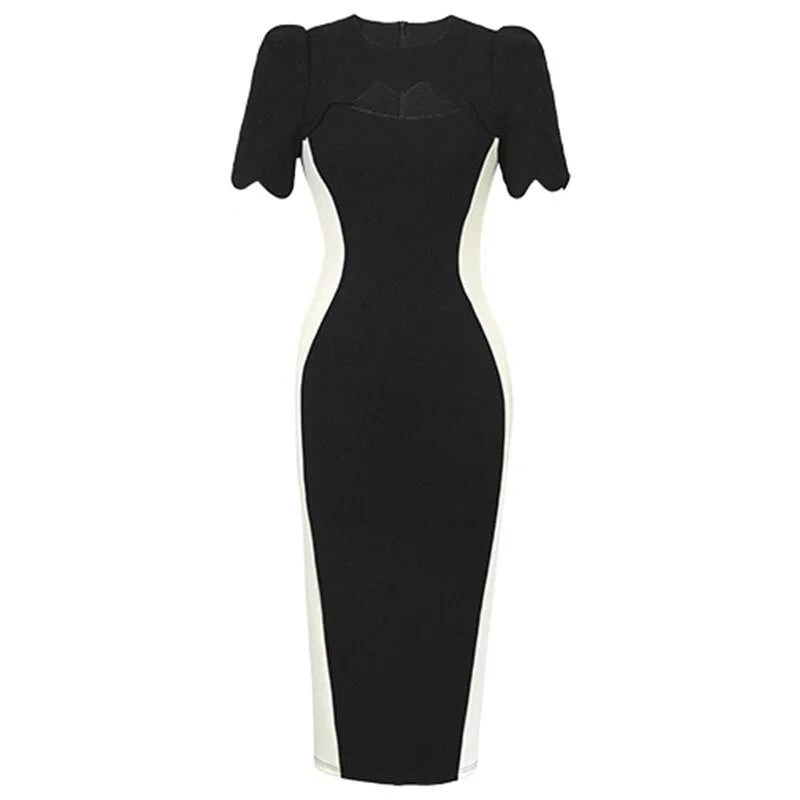 Elegant Goddess Style Black White Cutout Dress