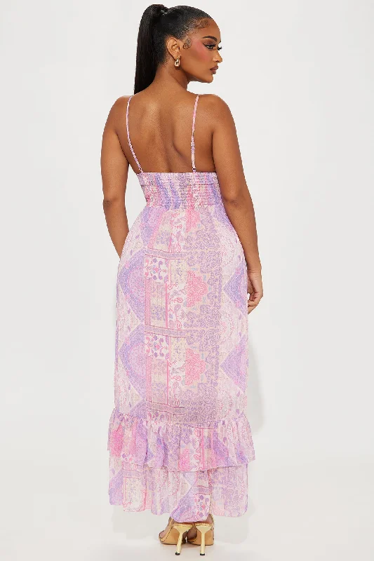 Paisley Chiffon Midi Dress - Purple/combo