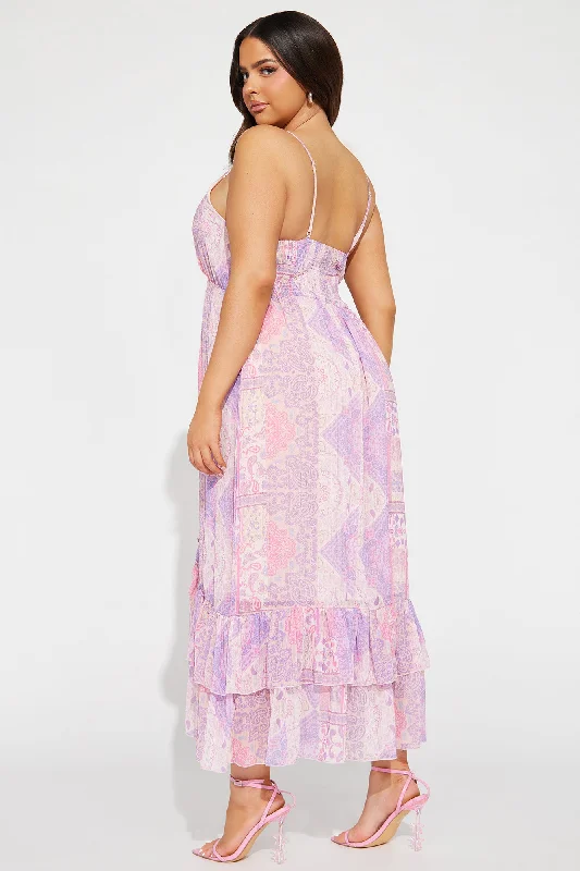 Paisley Chiffon Midi Dress - Purple/combo