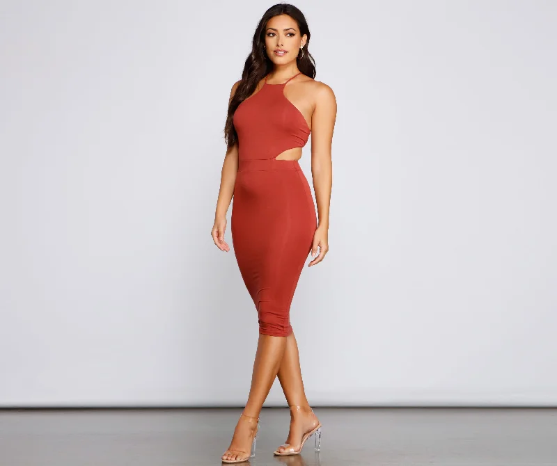 Sleek Trendsetter Lace Up Midi Dress