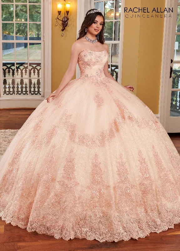 Glitter Lace Strapless Quinceanera Dress by Rachel Allan RQ3110