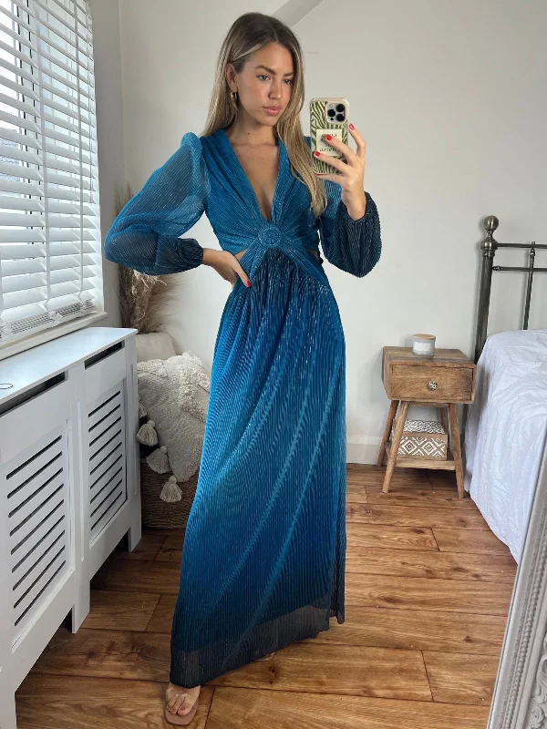 Tami Cut Out Maxi Dress / Blue Ombre Plisse