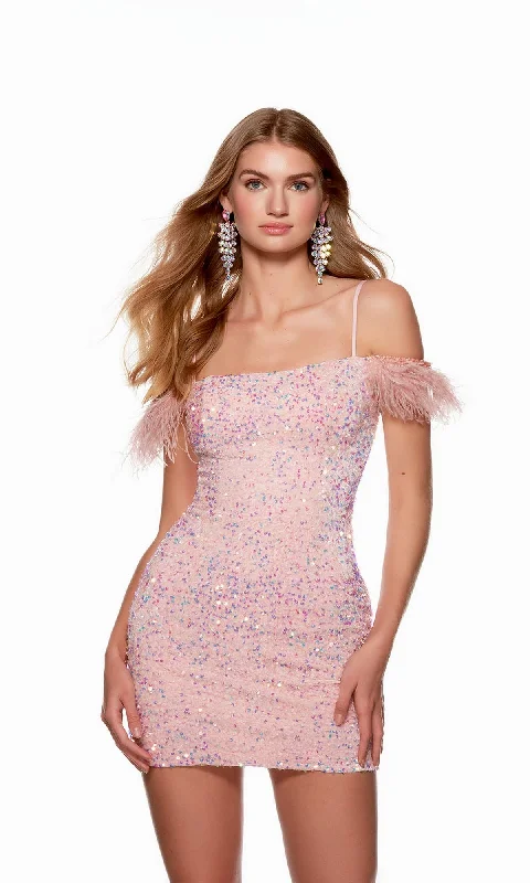 Feather-Trim Short Sequin Homecoming Dress 4759