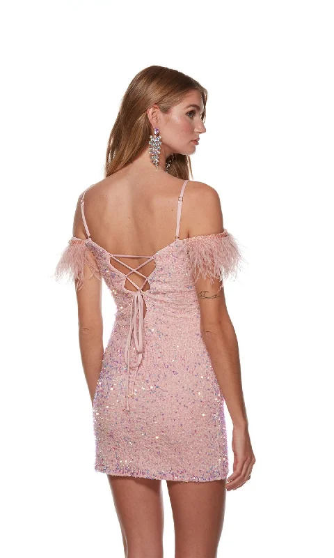 Feather-Trim Short Sequin Homecoming Dress 4759