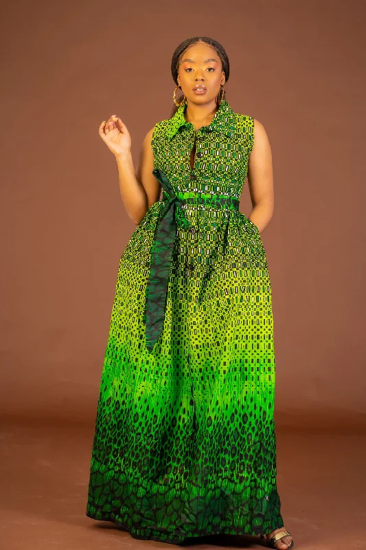 Amari Ankara Maxi Dress/Green African Print