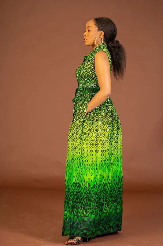 Amari Ankara Maxi Dress/Green African Print