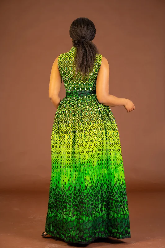 Amari Ankara Maxi Dress/Green African Print