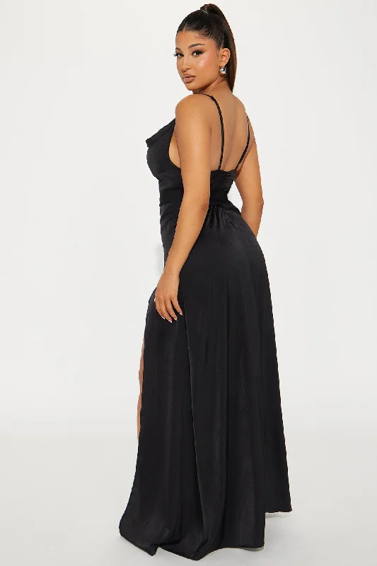 Athena Satin Maxi Dress - Black