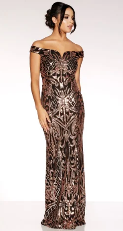 Black Rose Gold Bardot Dress