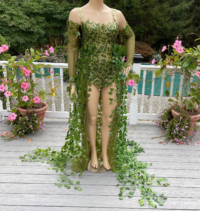 Full Gold Mother Nature Poison Ivy Monokini Body Suit Gown with Gloves