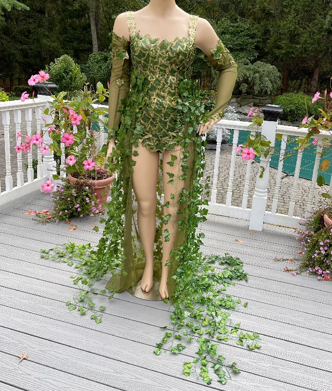 Full Gold Mother Nature Poison Ivy Monokini Body Suit Gown with Gloves