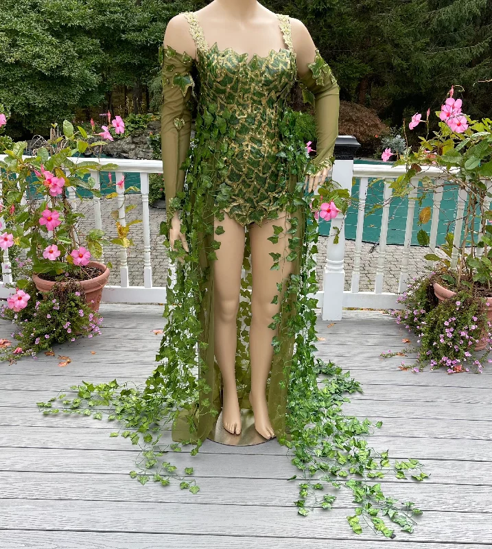 Full Gold Mother Nature Poison Ivy Monokini Body Suit Gown with Gloves