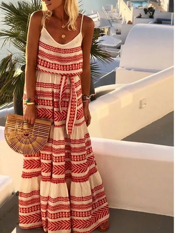 Dresses Bohemian Deep V Neck Print Sling Dress for Women