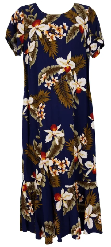 Hawaiian Dress Hawaiian Orchid Navy 701-3R-HO-Navy