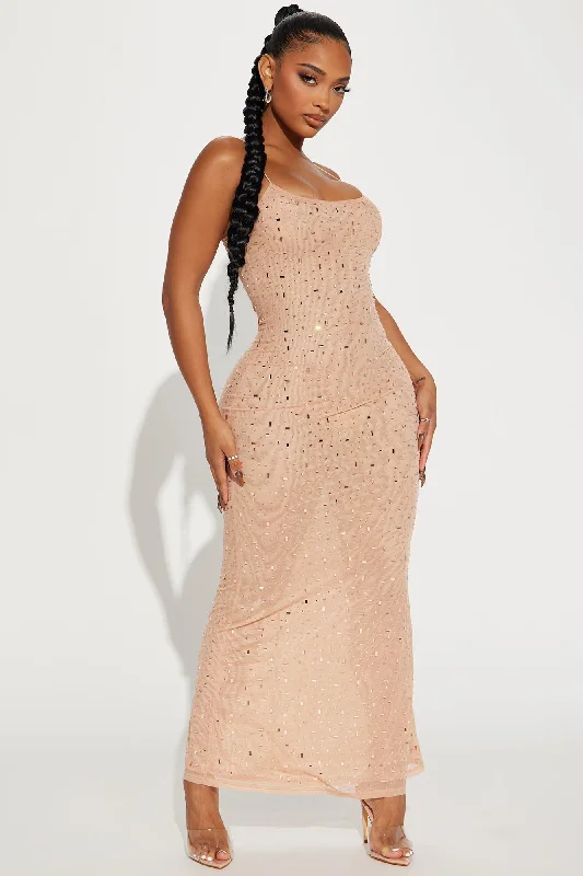 Katalina Rhinestone Mesh Maxi Dress - Nude