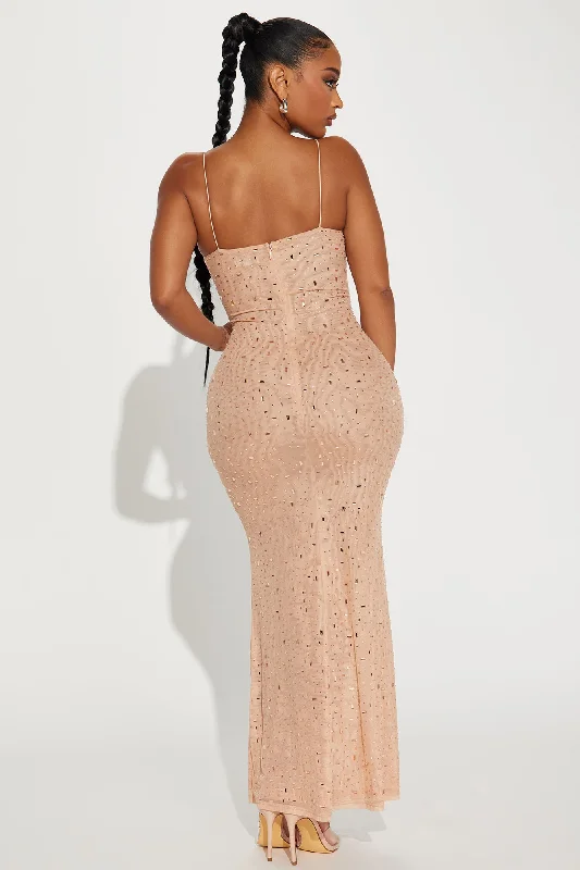 Katalina Rhinestone Mesh Maxi Dress - Nude