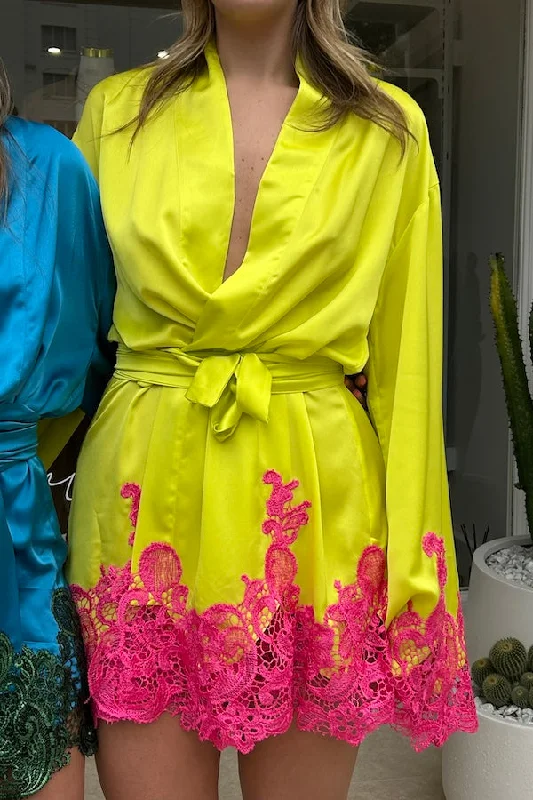 Rio Robe Fluro Yellow Pink Lace