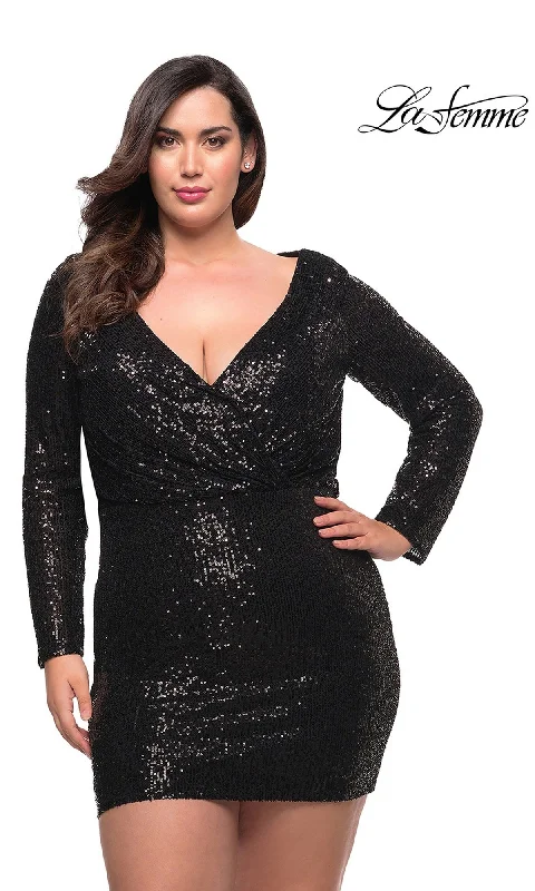 La Femme Long Sleeve Plus Homecoming Dress 29396