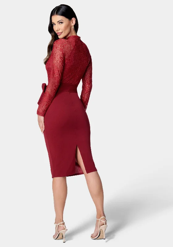 Lace And Crepe Pencil Dress