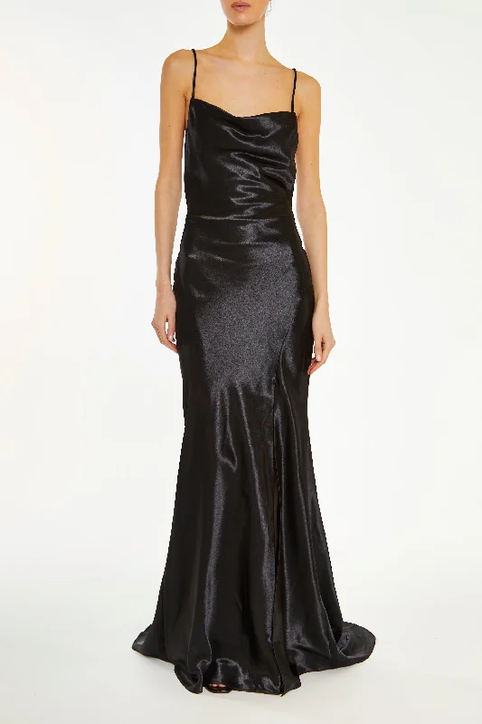 Pippa Black Bridesmaid Cowl-Neck Slip Dress