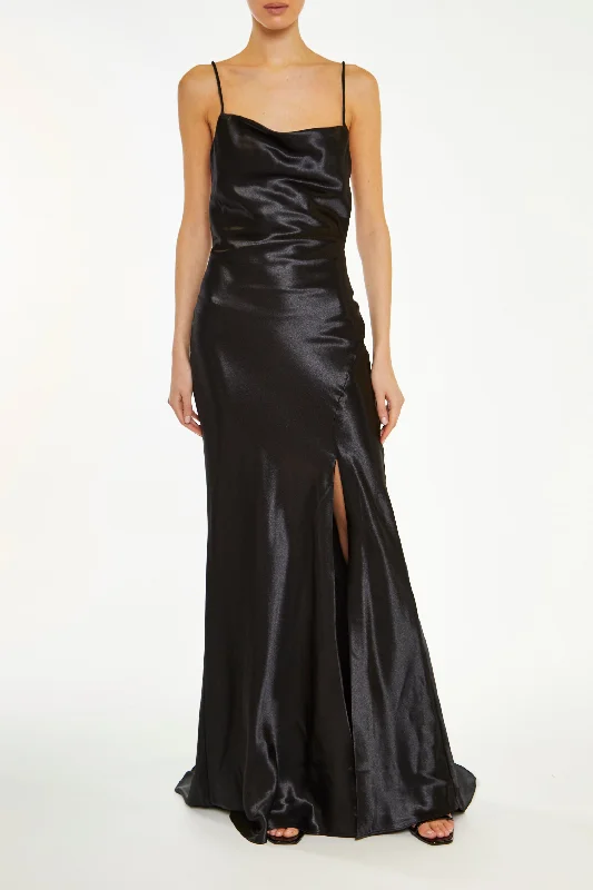 Pippa Black Bridesmaid Cowl-Neck Slip Dress