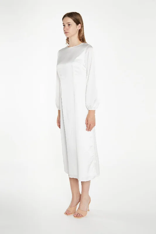 White Long-Sleeve Midi-Dress