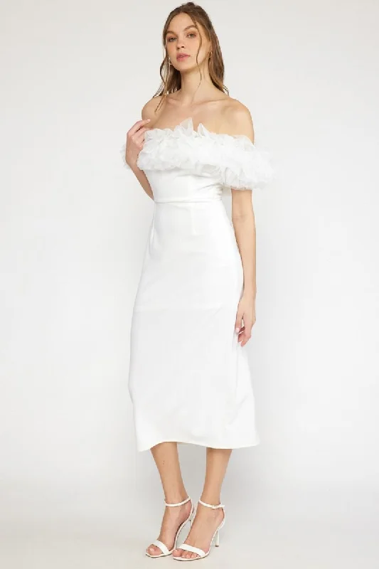 Off White Strapless Midi Dress