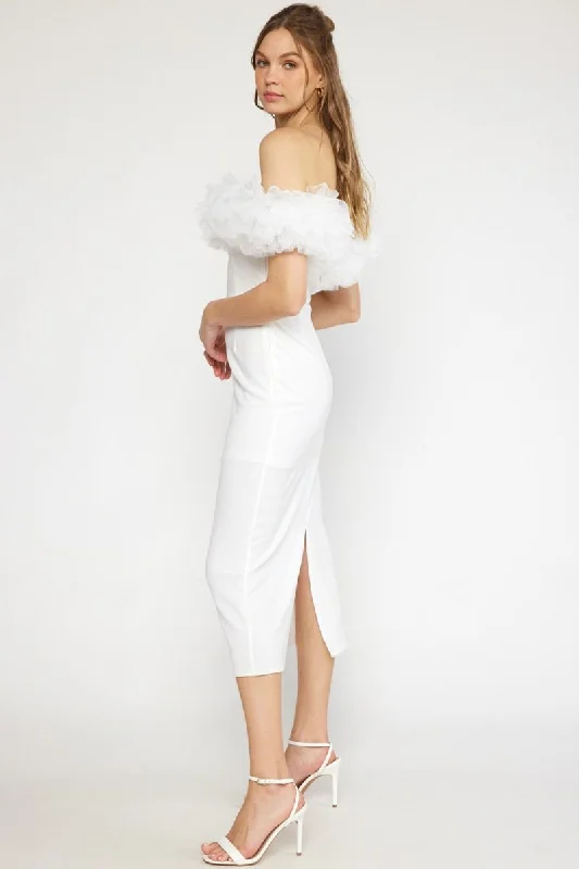 Off White Strapless Midi Dress