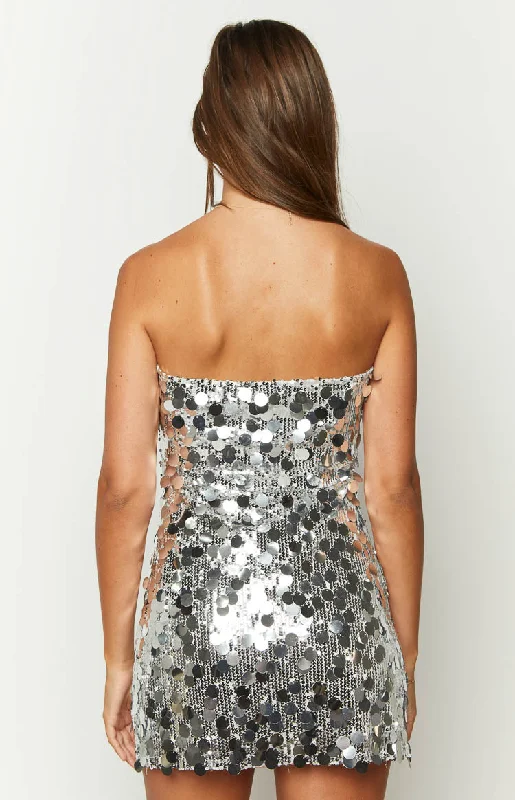 Radiant Silver Sparkle Mini Dress