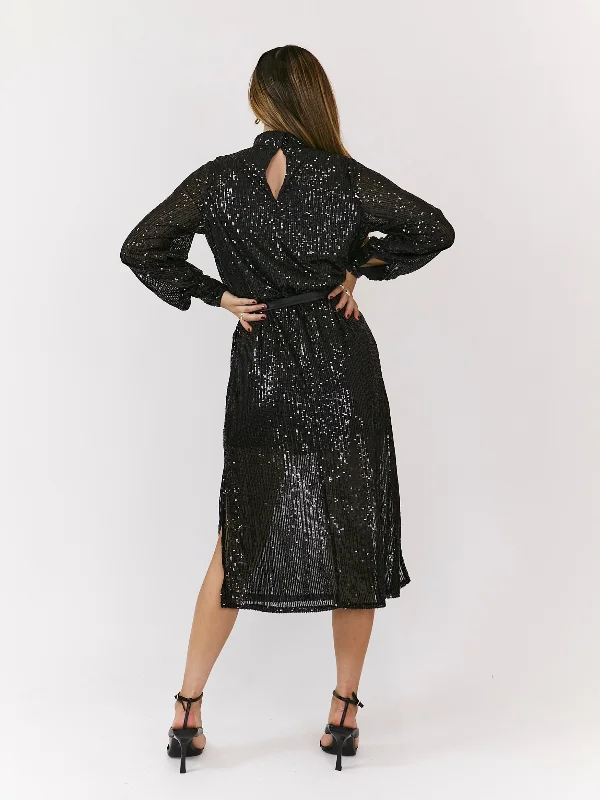 Roxi Sequin Midi Dress / Black