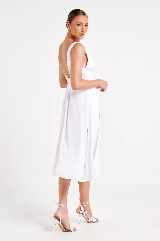 Soledad Gathered Midi Dress - White