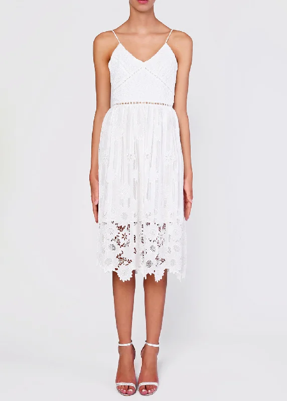 White Ladder Cut Work Strappy Midi Sundress