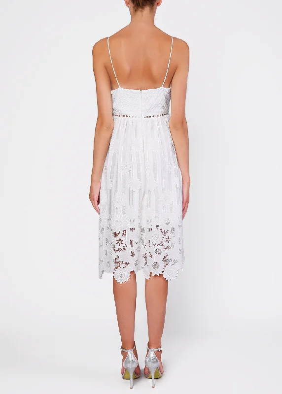 White Ladder Cut Work Strappy Midi Sundress