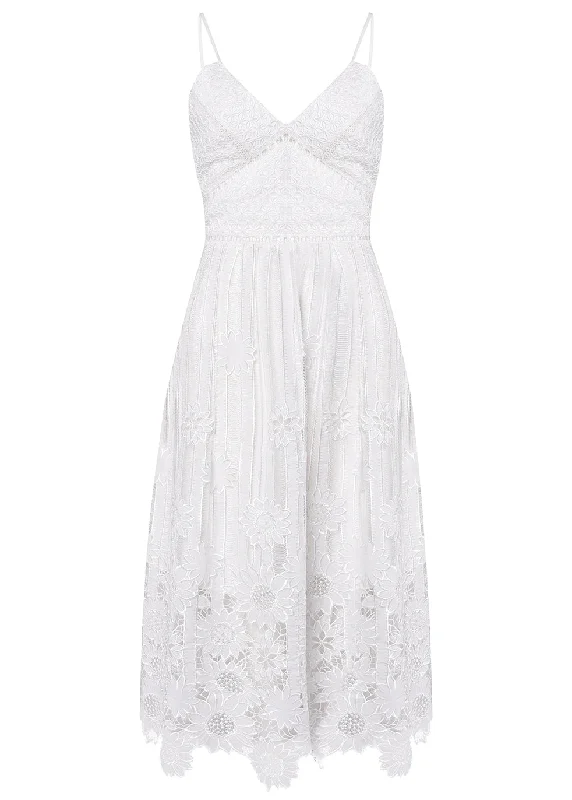 White Ladder Cut Work Strappy Midi Sundress