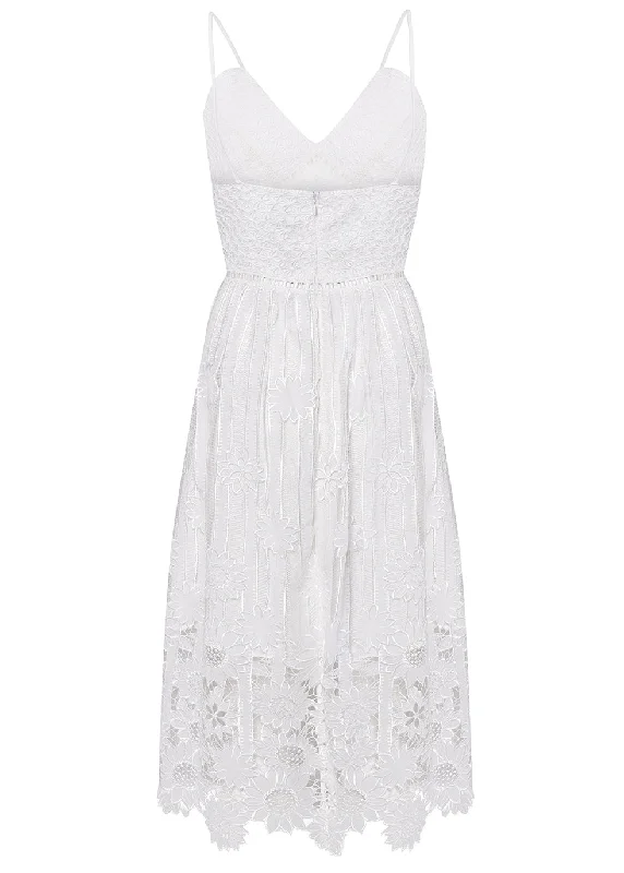 White Ladder Cut Work Strappy Midi Sundress