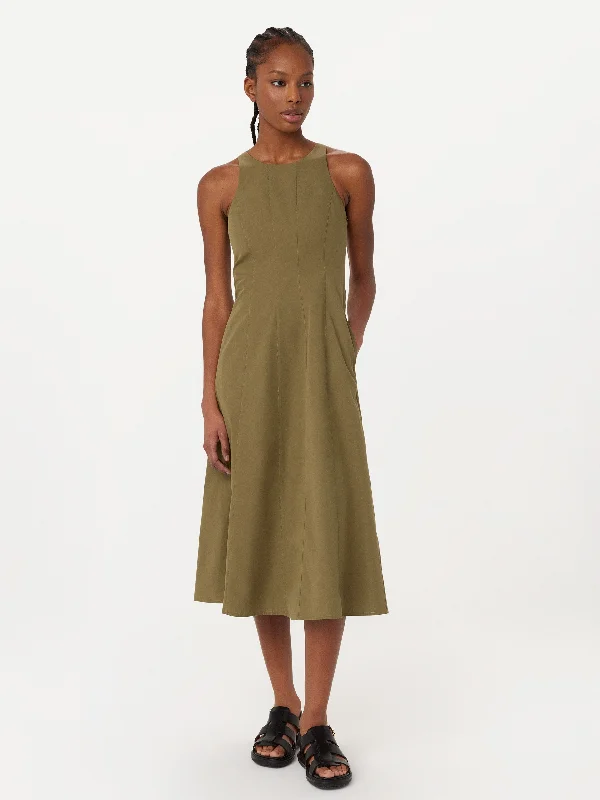 The Bustier Poplin Long Dress in Brown Green